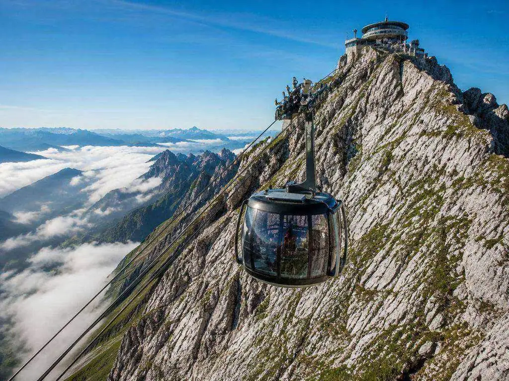 Dragon Ride aerial cableway approaching Pilatus Kulm
